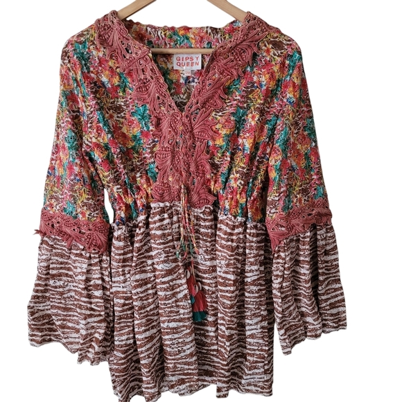 Gypsy Queen Crochet Flared Sleeve Open Knit Long Sleeve Rust - Picture 5 of 15